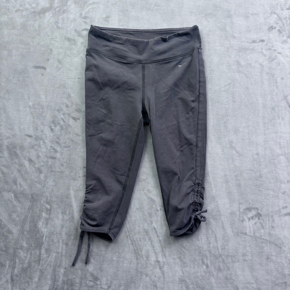 Nike Dri-FIT Womens XS Gray Cropped Ruched Leggings 432106-010 Tie Hem Capri